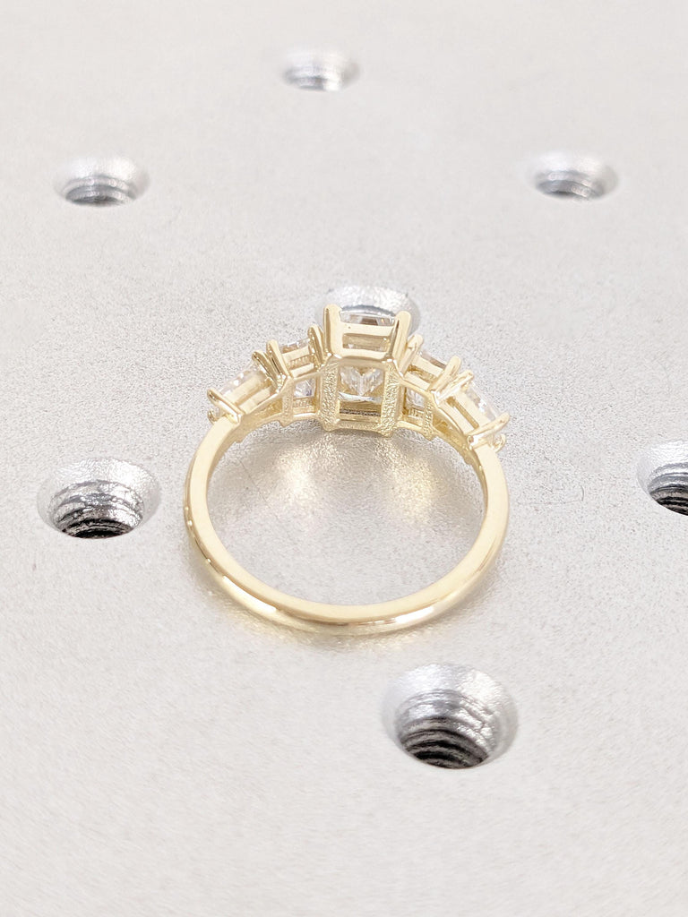 Lab Grown Diamond Engagement Ring, Dainty Solid Gold Promise Ring for Her, Unique Baguette Ring, Lab Created Diamond Ring, Emerald Cut Ring