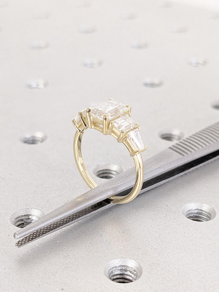 14k Gold Engagement Ring, Lab Grown Diamond Ring, Diamond Baguette and Emerald Cut Ring, Art Deco Lab Diamond Ring, Vintage Anniversary Ring