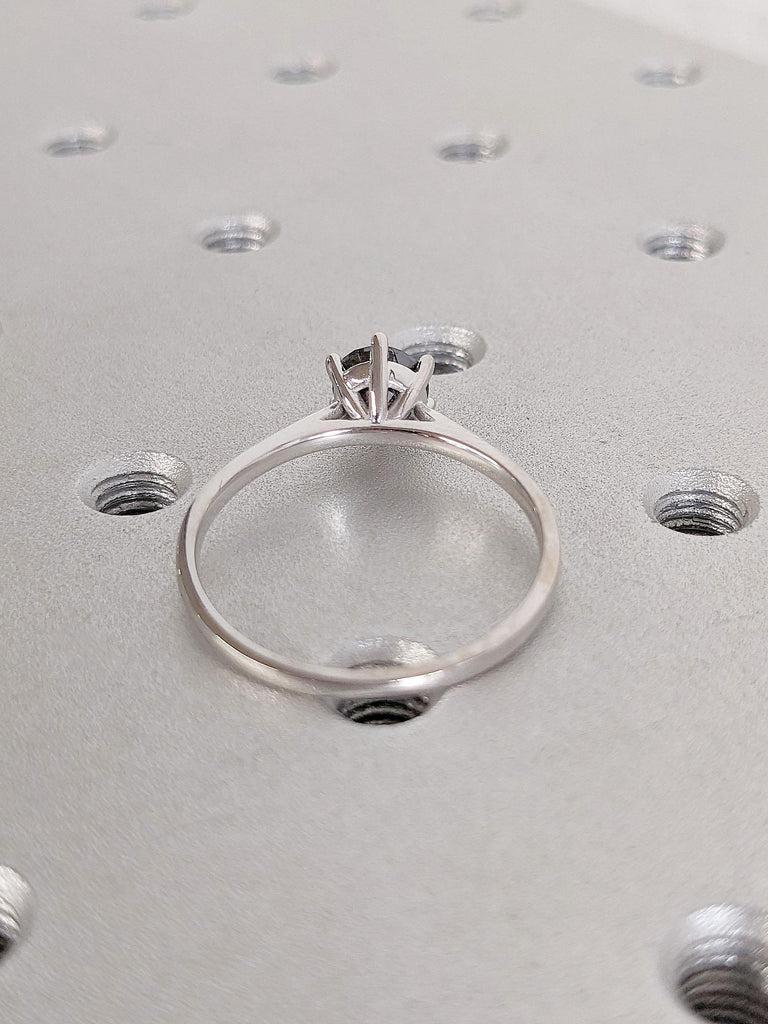 Natural Black Diamond Solitaire Engagement Ring | Round cut Salt and Pepper Galaxy Diamond | 14k White Gold Rings for Women | Promise Ring