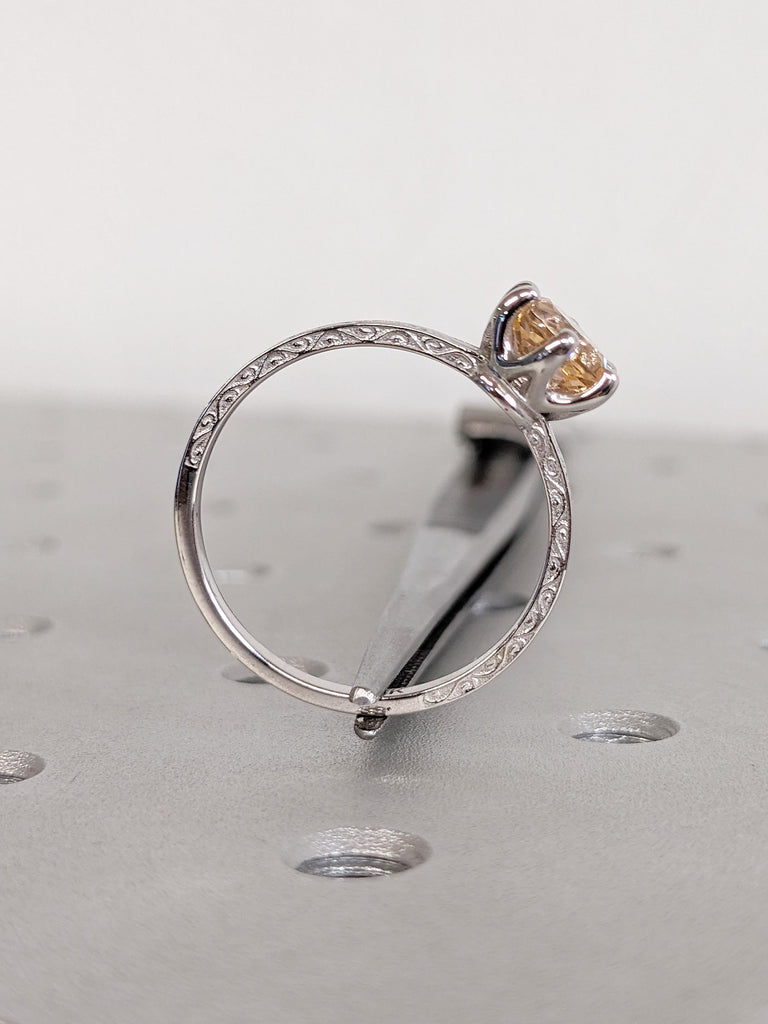 Unique 14k White Gold Wedding Ring, Round Cut Lab Morganite Ring, Filigree Peach Morganite Ring, Solitaire Anniversary Ring, Gift for Women