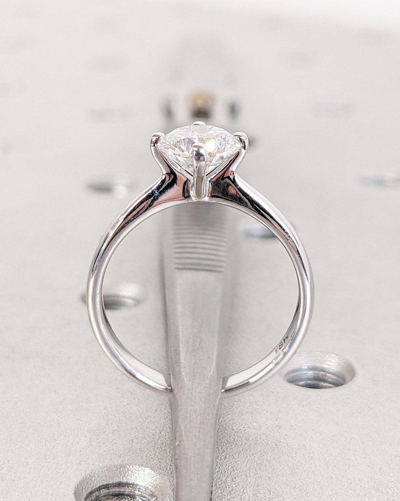 Round Lab Grown Diamond Engagement Ring, 18k White Gold Solitaire Ring, Diamond Wedding Ring, Anniversary Rings for Women, Minimalist Ring