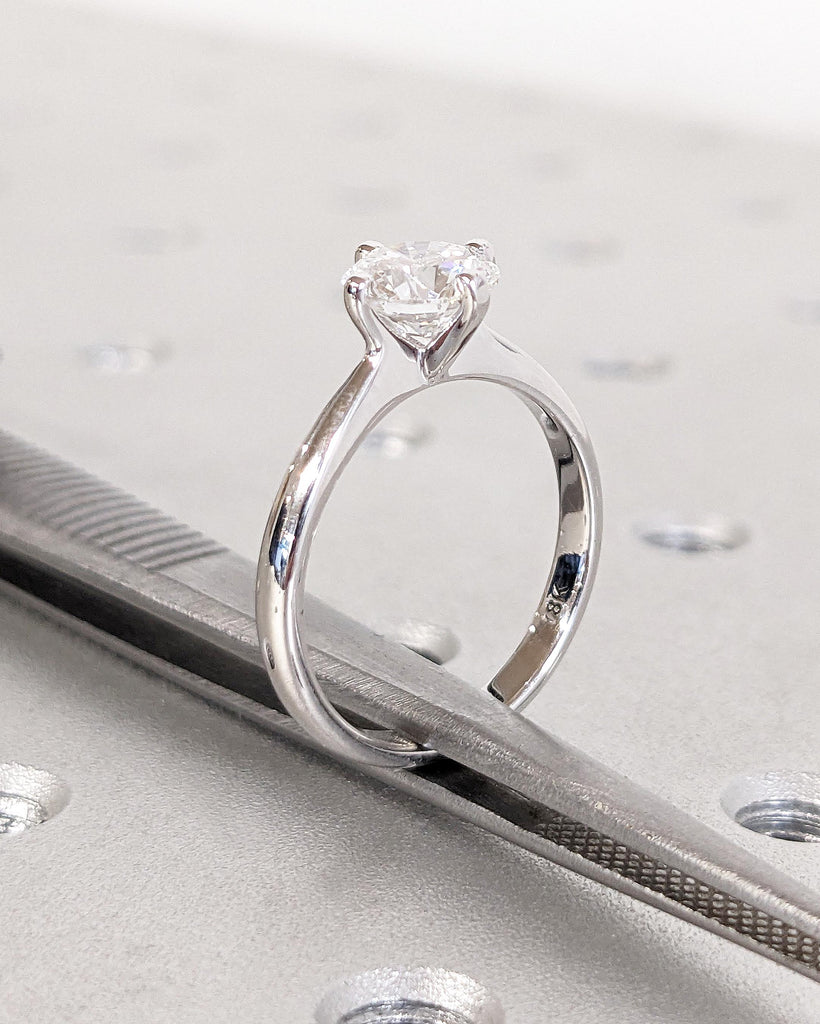 Round Lab Grown Diamond Engagement Ring, 18k White Gold Solitaire Ring, Diamond Wedding Ring, Anniversary Rings for Women, Minimalist Ring