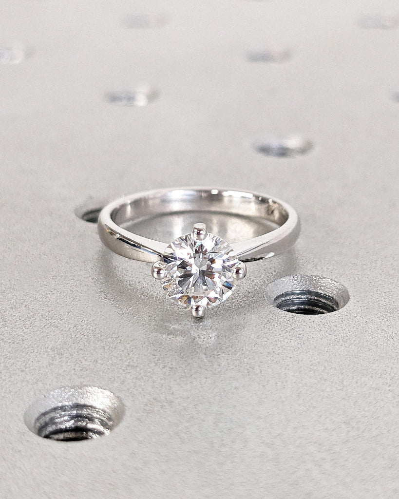 Round Lab Grown Diamond Engagement Ring, 18k White Gold Solitaire Ring, Diamond Wedding Ring, Anniversary Rings for Women, Minimalist Ring