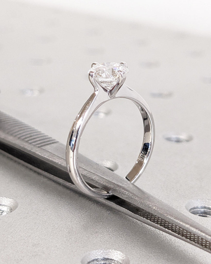 Solitaire Moissanite Promise Rings for Women, 18k White Gold Round Moissanite Ring, Dainty Engagement Ring, Unique Anniversary Gift for Her