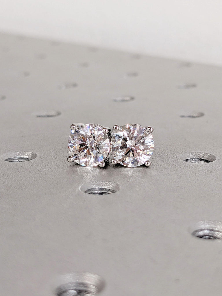 Minimalist Solitaire Earrings | White Moissanite Screw Back Earrings | 1ct, 2ct Moissanite Platinum Bridal Earrings | Everyday Studs Earring