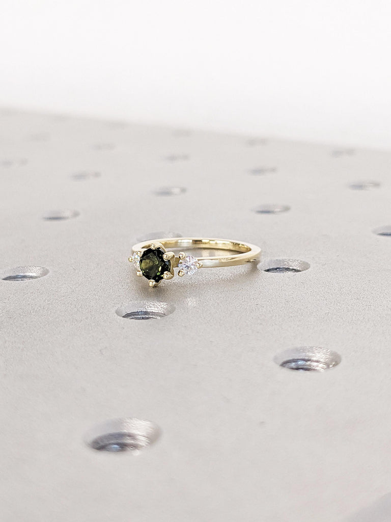 14k Yellow Gold Tourmaline Anniversary Ring, Green Tourmaline Ring, Vintage Promise Ring, Wedding Anniversary Gift for Mom, Birthstone Ring