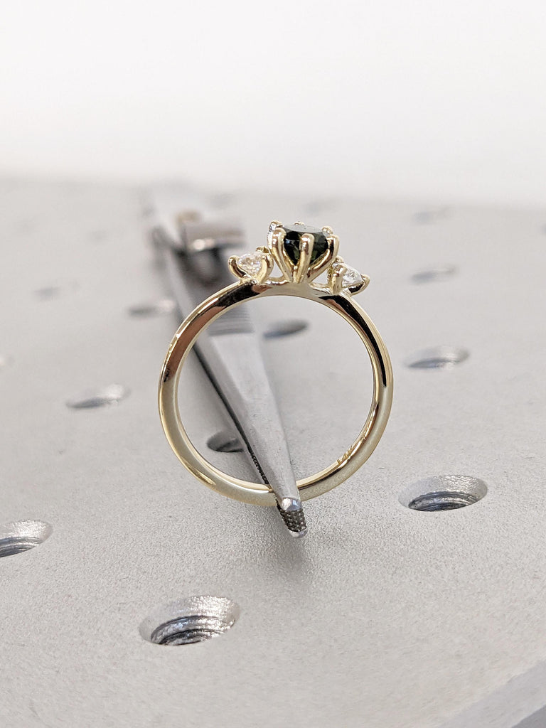 14k Yellow Gold Tourmaline Anniversary Ring, Green Tourmaline Ring, Vintage Promise Ring, Wedding Anniversary Gift for Mom, Birthstone Ring