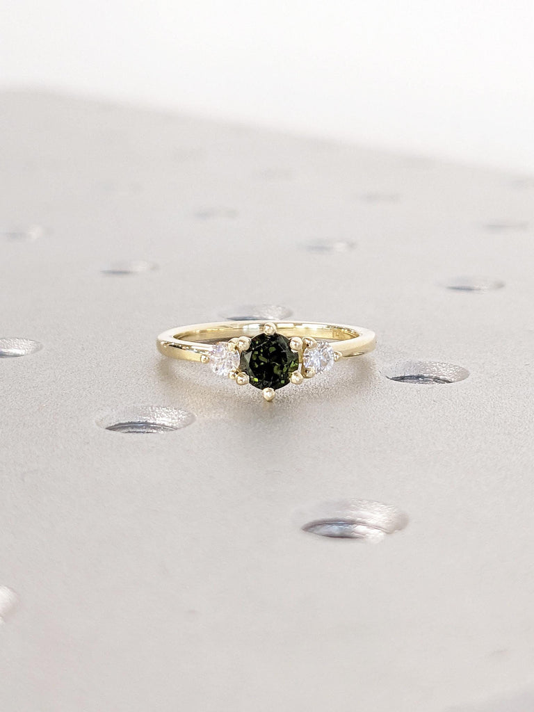 14k Yellow Gold Tourmaline Anniversary Ring, Green Tourmaline Ring, Vintage Promise Ring, Wedding Anniversary Gift for Mom, Birthstone Ring