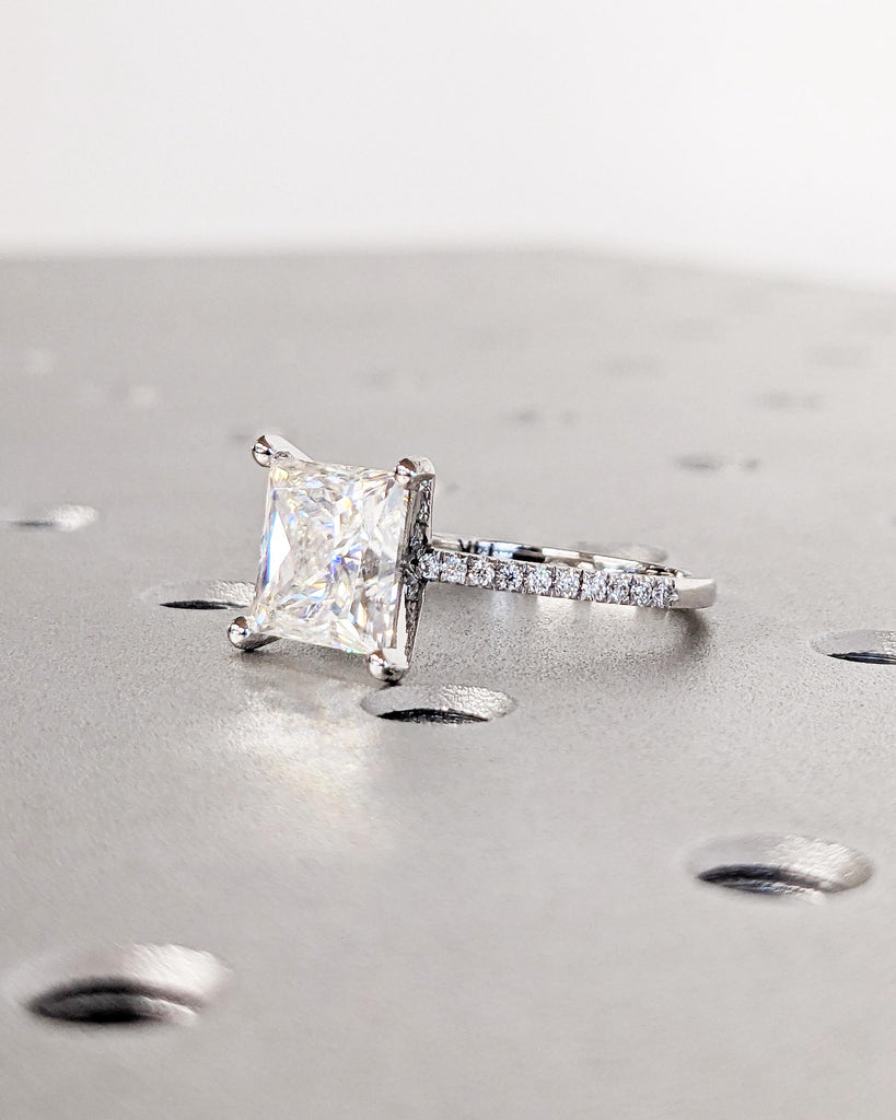 Unique Engagement Ring Princess Cut Moissanite Ring / Square Engagement Ring / Princess Cut Moissanite / 14K White Gold Promise Ring For Her