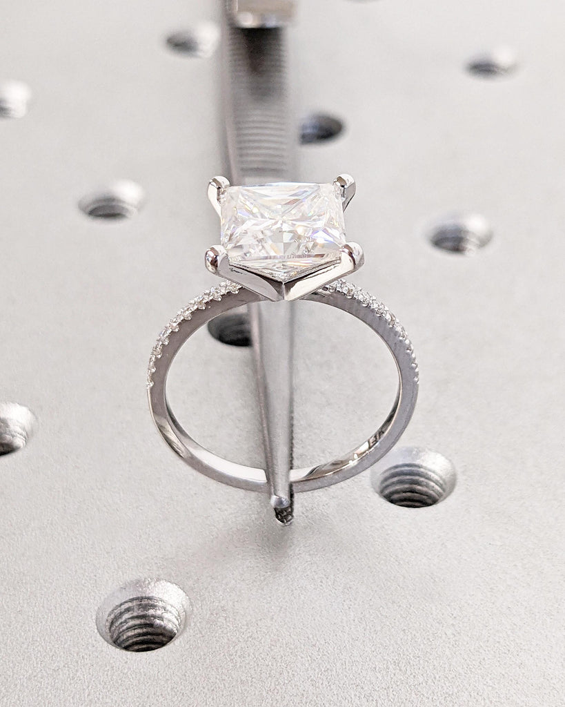 Unique Engagement Ring Princess Cut Moissanite Ring / Square Engagement Ring / Princess Cut Moissanite / 14K White Gold Promise Ring For Her