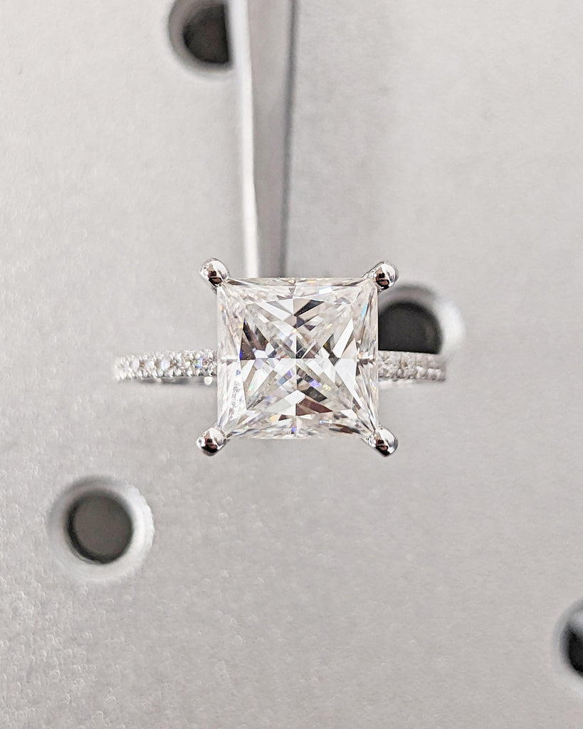 Unique Engagement Ring Princess Cut Moissanite Ring / Square Engagement Ring / Princess Cut Moissanite / 14K White Gold Promise Ring For Her