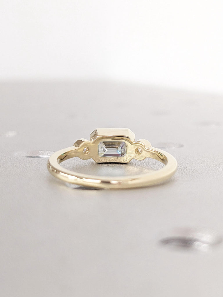 0.5CT, 1Ct, 1.5CT Emerald cut Moissanite Milgrain Promise Ring | Vintage Moissanite Engagement Ring, 14K Gold Ring | Cocktail Ring for Women