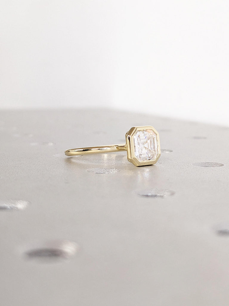 0.5-2.25ct Lab Grown Diamond Ring, 14K Yellow Gold Bezel Set Wedding Ring, Solitaire Diamond Engagement Ring, Statement Ring, Wedding Gift