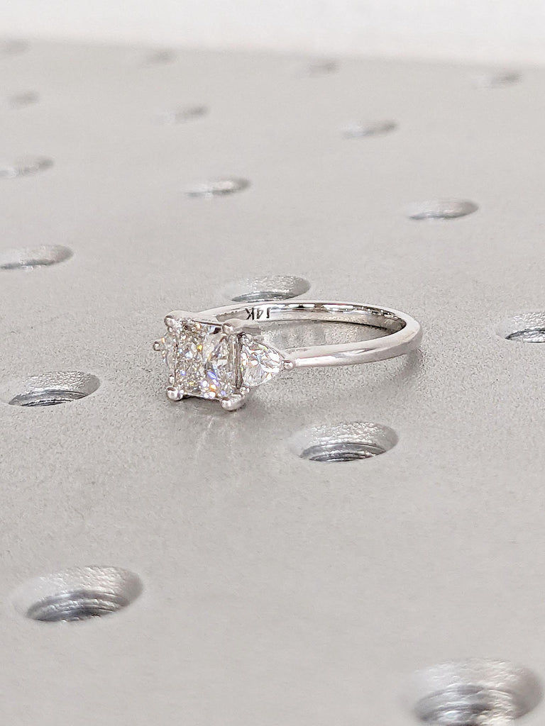 Diamond and Moissanite Engagement Ring | 14k Gold Engagement | 3 Stone Trinity Ring