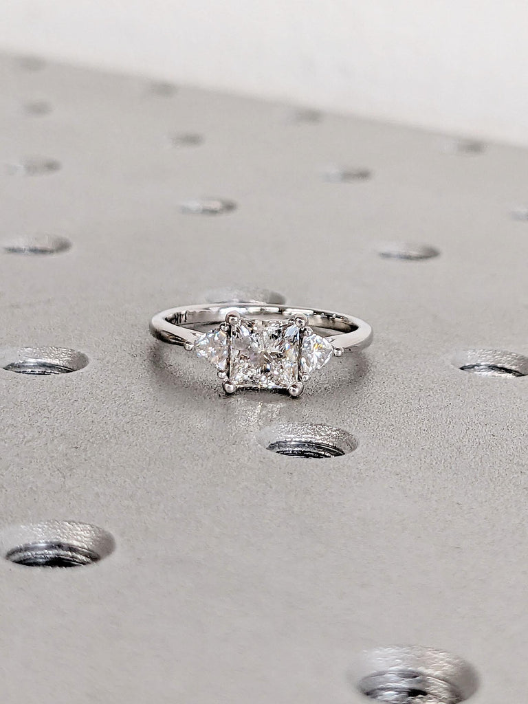 Princess Cut Moissanite Thin Engagement Ring | 14k Solid White Gold Square Moissanite Ring | Unique Triangle Moissanite Ring | Promise Ring