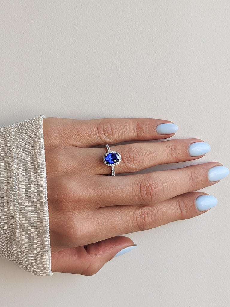 Sapphire and Diamond Engagement Rings for Women | September Birthstone Ring | Wedding Anniversary Gift for Wife