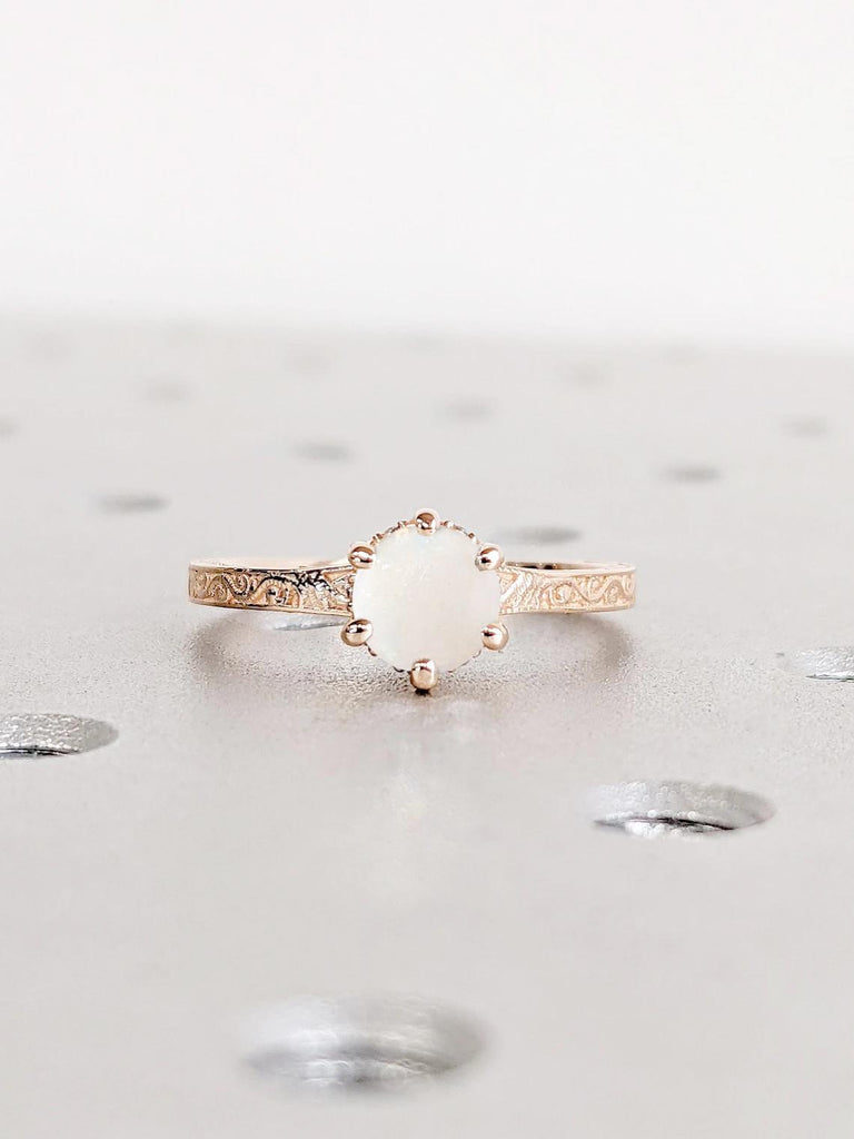 0.5ct White Opal Rose Gold Rings for Women | 14k Engagement Ring | Vintage Engagement Ring | Filigree Wedding Ring