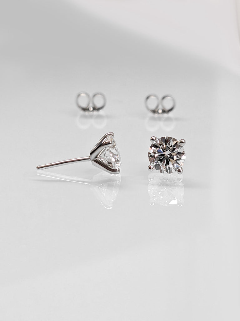 1 Carat Moissanite Round Stud Earrings | Bridal Gift for Her | White Gold, Platinum Women Earrings