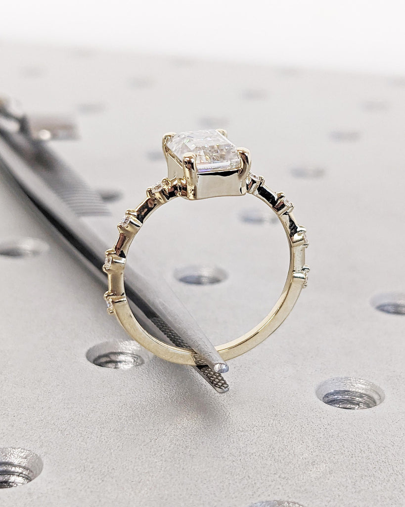 Vintage Emerald Cut Engagement Ring, Dainty Emerald Cut Ring, Lab Grown Diamond Ring, 14K Yellow Gold Wedding Ring, Unique Anniversary Ring
