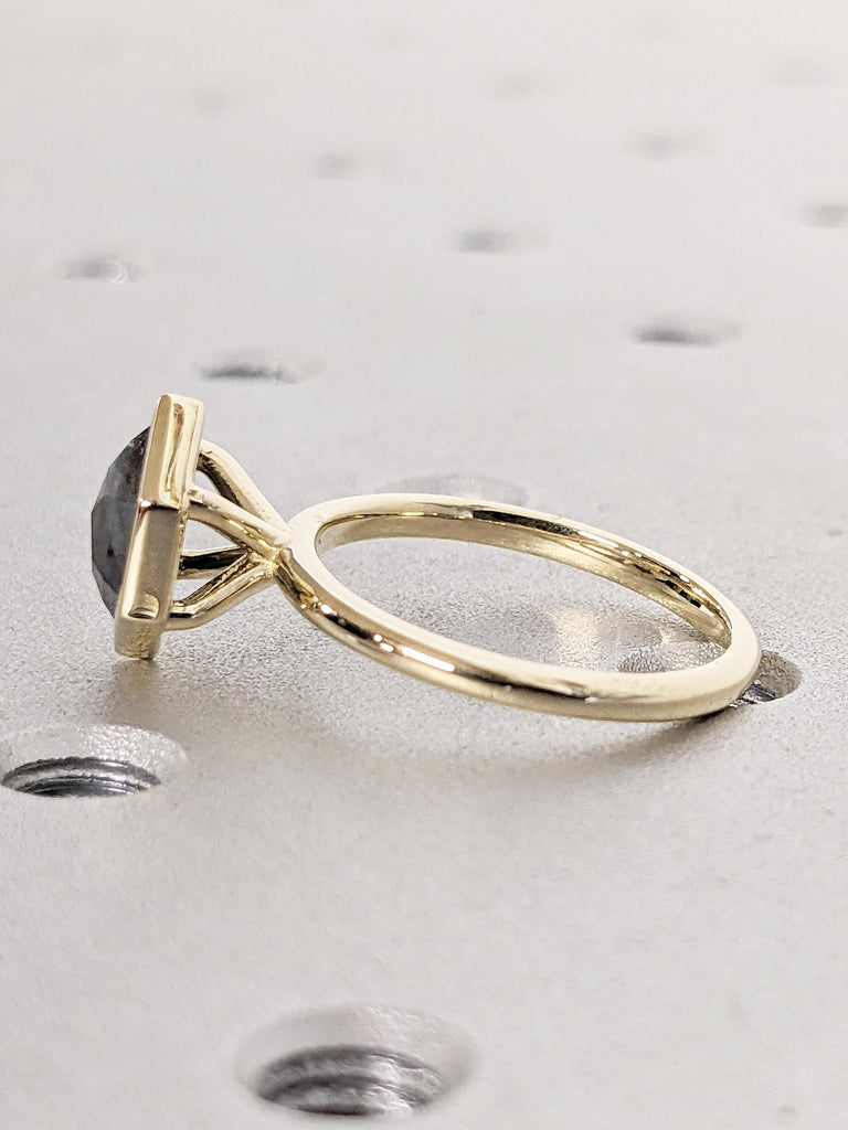 Salt and Pepper Diamond Ring, 14K Yellow Gold Bezel Set Diamond Ring, Unique Anniversary Ring, Dainty Promise Rings for Women, Gift for Her