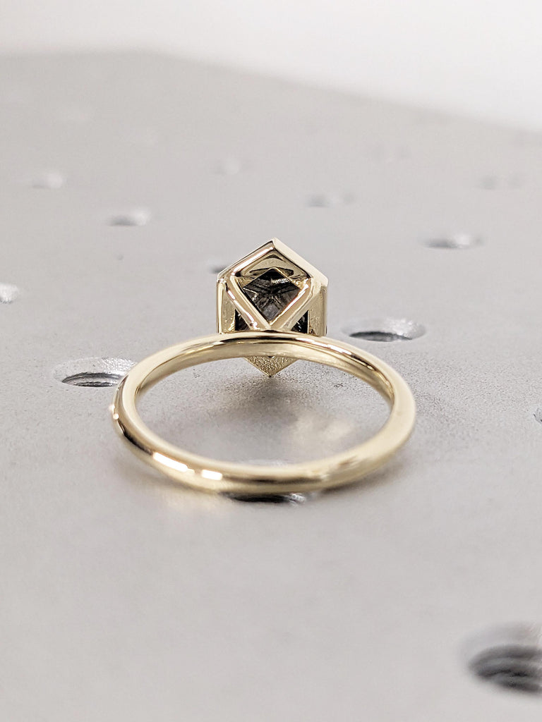 Salt and Pepper Diamond Ring, 14K Yellow Gold Bezel Set Diamond Ring, Unique Anniversary Ring, Dainty Promise Rings for Women, Gift for Her