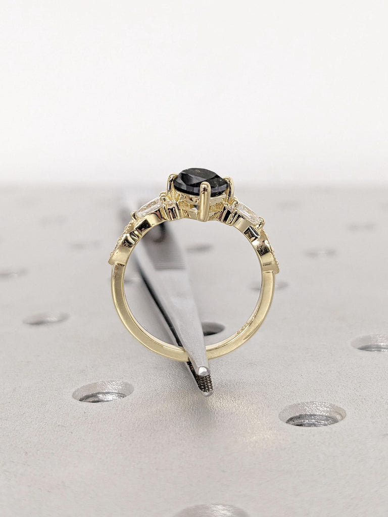 Art Deco Diamond Promise Anniversary Ring for Wife | Natural Black Salt and Pepper Diamond Cluster Engagement Ring