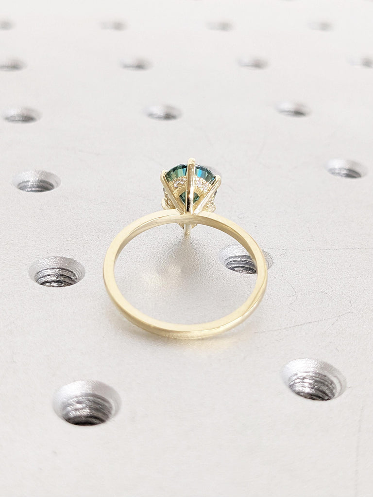 Green Moissanite Ring, Vintage 14k Solid Gold Engagement Ring, Art Deco Hidden Halo Ring, Pear Cut Wedding Rings for Women, Anniversary Ring