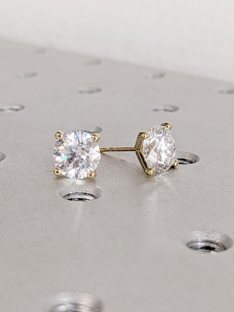 Lab Grown Diamond Solitaire Earrings | 14k Gold Earrings | Wedding Earrings