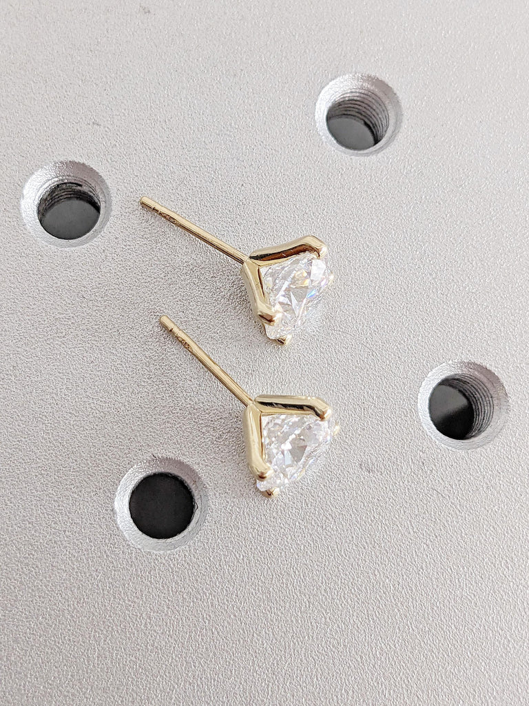 1CT - 2CT Diamond Earrings Round Studs | Certified Real Lab Created Earrings | 14K Yellow Gold Lab Grown Earring Studs | 14K Gold Earrings