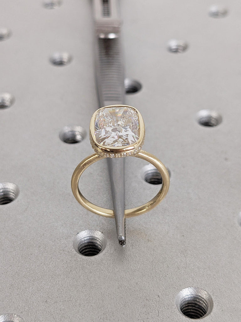 4ct Lab Grown Diamond Engagement Ring, 14K Solid Gold Promise Ring for Her, Hidden Halo Lab Diamond Ring, Unique Proposal Ring, Gift for Mom