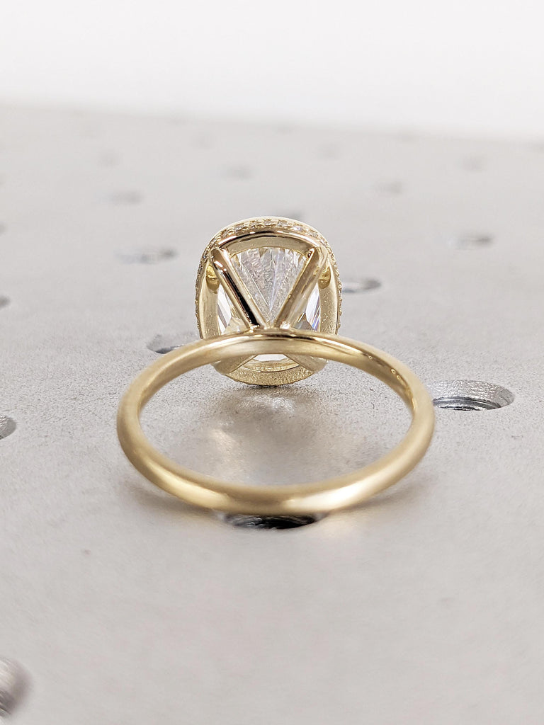 4ct Lab Grown Diamond Engagement Ring, 14K Solid Gold Promise Ring for Her, Hidden Halo Lab Diamond Ring, Unique Proposal Ring, Gift for Mom