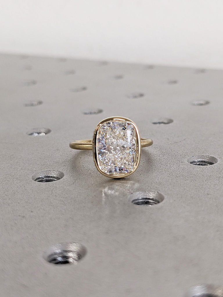 Cushion Cut Moissanite Engagement Ring, Art Deco 14K Yellow Gold Promise Ring, Unique Hidden Halo Moissanite Ring, Wedding Anniversary Gift