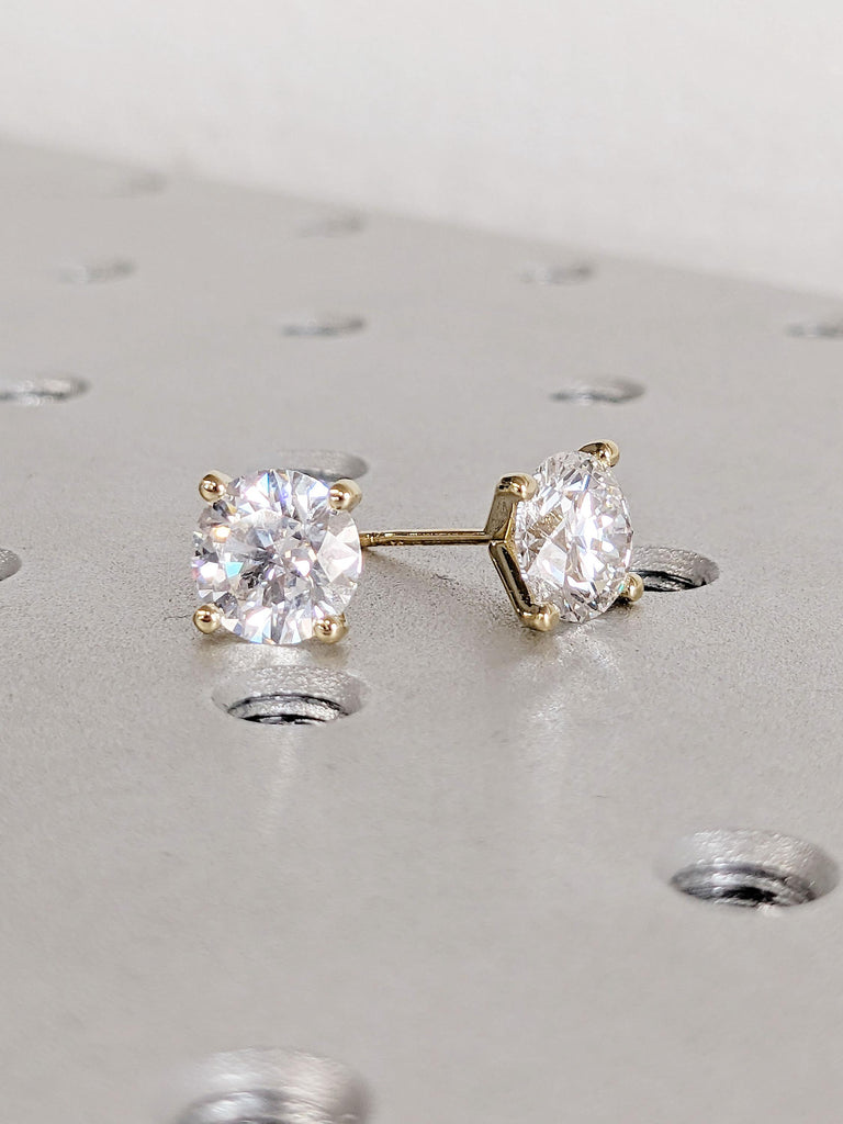 14k Yellow Gold Moissanite Wedding Earrings for Her | Round Push Back Earrings | Solitaire Earrings