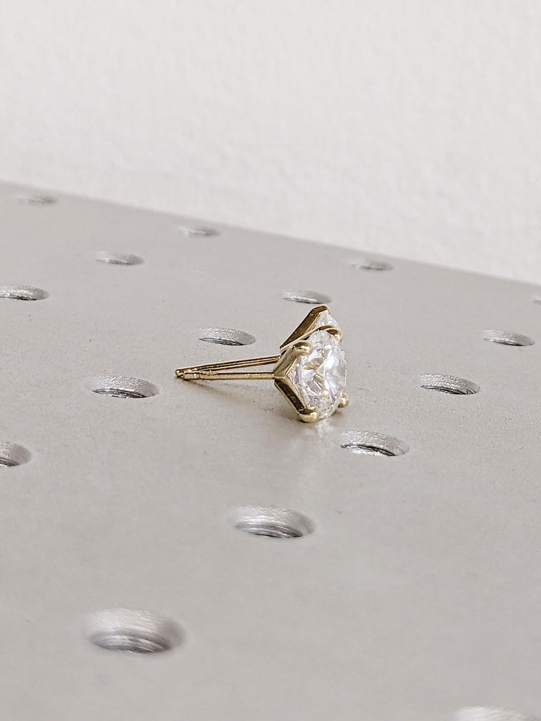 14k Yellow Gold Moissanite Wedding Earrings for Her | Round Push Back Earrings | Solitaire Earrings | 1ct, 2 Carat Moissanite Studs Earrings