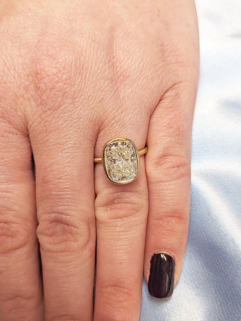 Dainty 14K Yellow Gold Lab Grown Diamond Ring, Art Deco Bezel Set Diamond Statement Ring, Vintage Hidden Halo Engagement Ring, Gift for Wife
