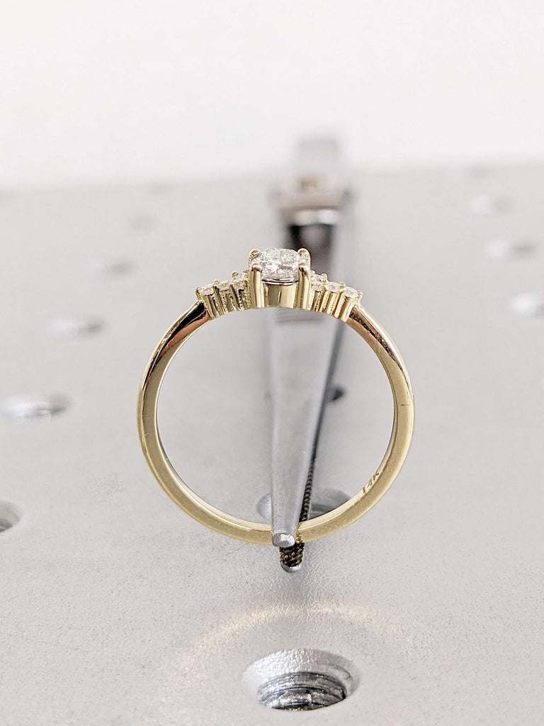 Dainty Engagement Ring VVS Colorless Moissanite | Solid Gold Woman Bridal Ring | Art Deco Promise Ring | Wedding Anniversary Gift for Wife