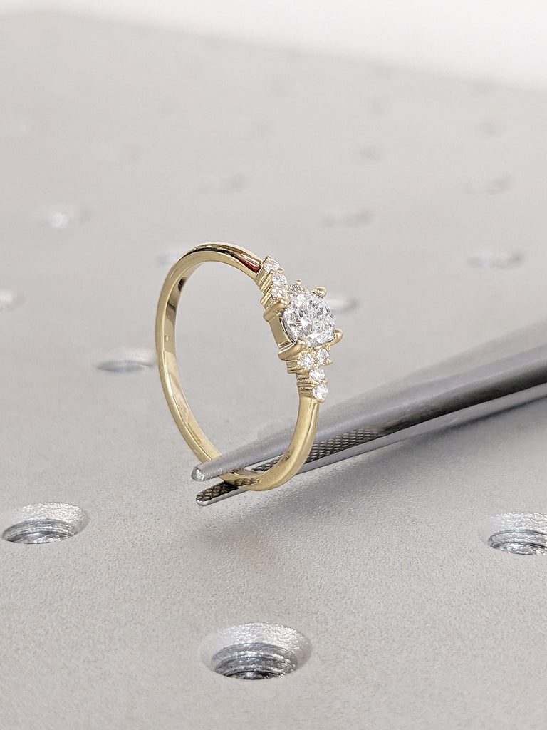 14k Gold Engagement Ring | Moissanite Cluster Engagement Ring | Cushion cut Ring