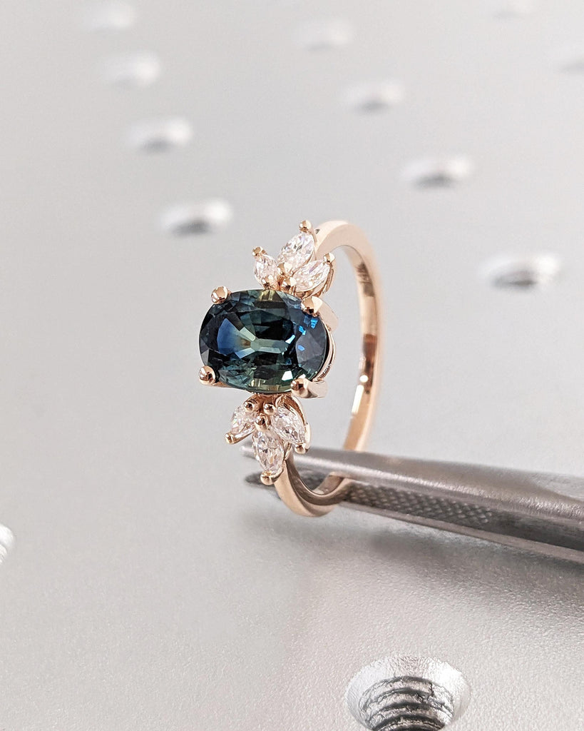 14k Rose Gold Sapphire Engagement Ring | Marquise Diamond Ring