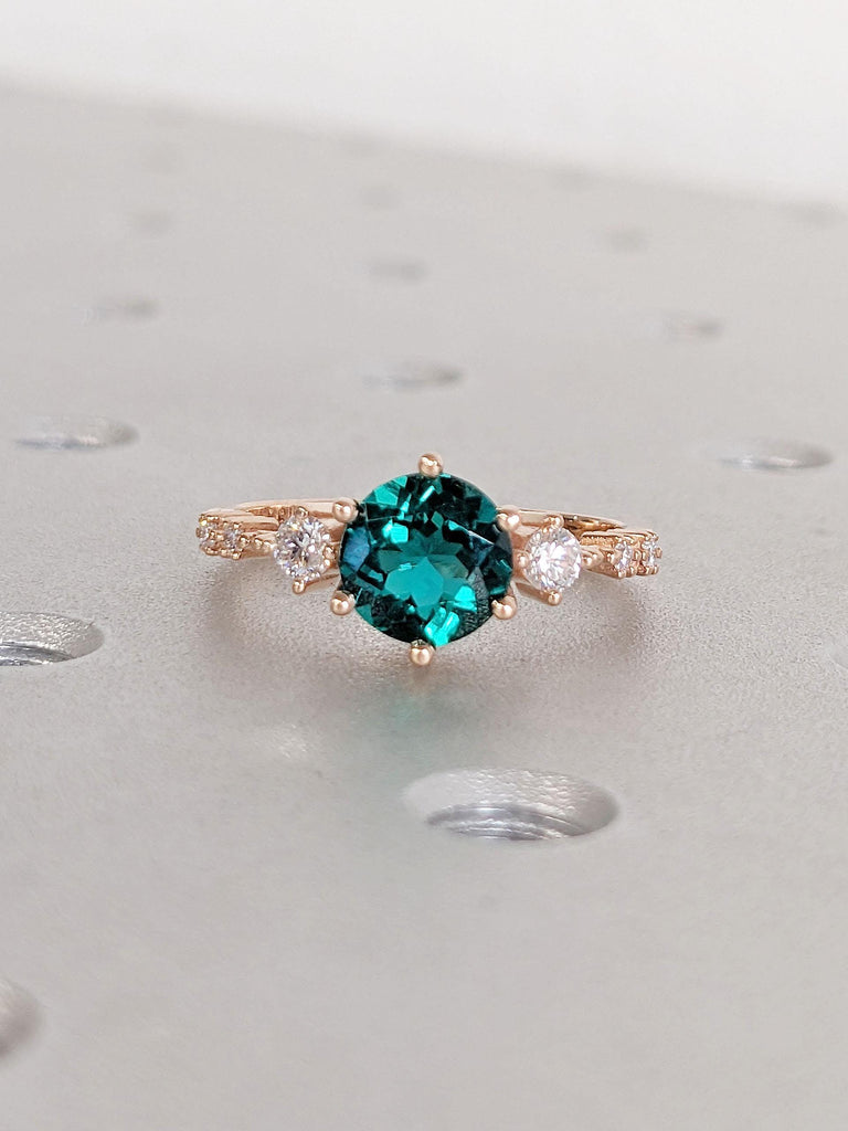 Dainty Engagement Ring | Round Cut Emerald Promise Ring | 14K Rose Gold Ring | Prong Set Ring | Bridal Ring For Women