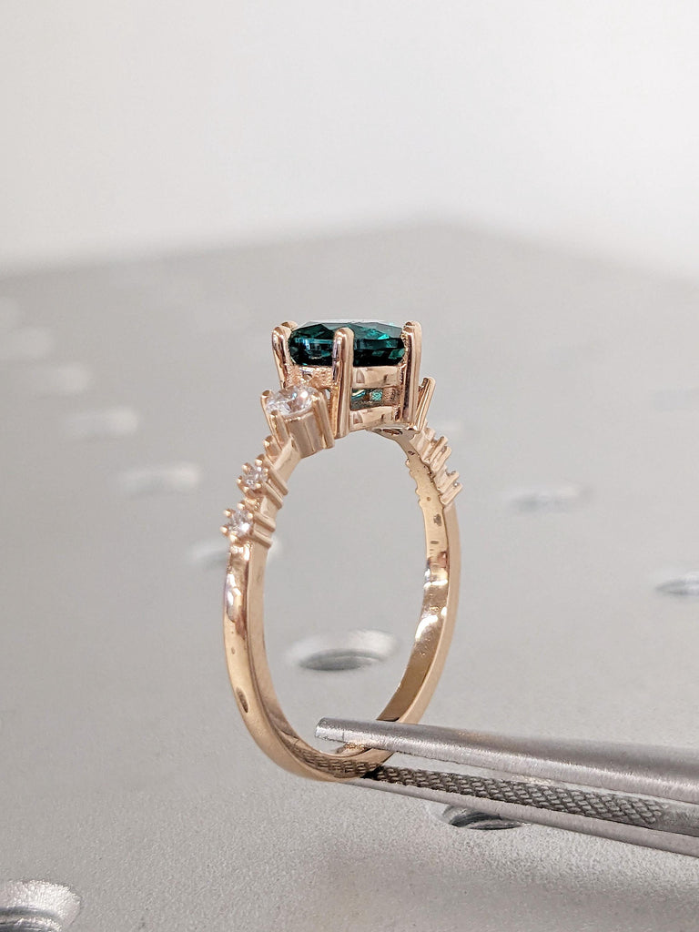 1ct, 2 Carat Lab Created Emerald Round Engagement Ring | 18k Solid Gold Engagement Ring | Prong set Ring | May Birthstone Ring Birthday Gift