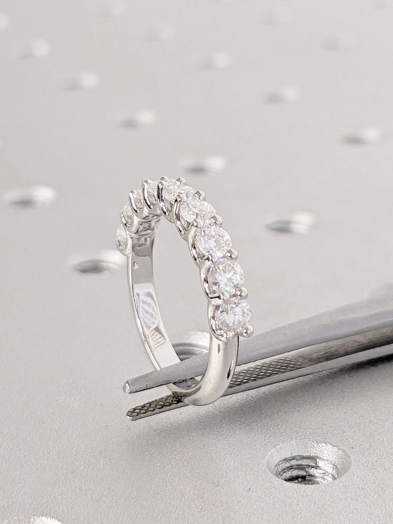 Multi Stone Ring / Half Eternity Diamond Ring / Moissanite Half Eternity Wedding Band / 14K White Rose Yellow Solid Gold Wedding Ring Women