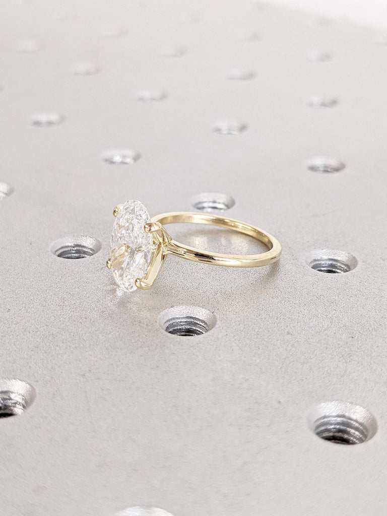 Oval Moissanite Engagement Ring, Dainty 14k Yellow Gold Wedding Ring, Solitaire Moissanite Ring, Promise Rings for Women, Anniversary Gift