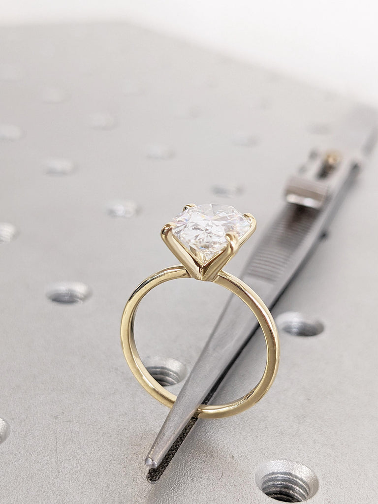 Oval Moissanite Engagement Ring, Dainty 14k Yellow Gold Wedding Ring, Solitaire Moissanite Ring, Promise Rings for Women, Anniversary Gift