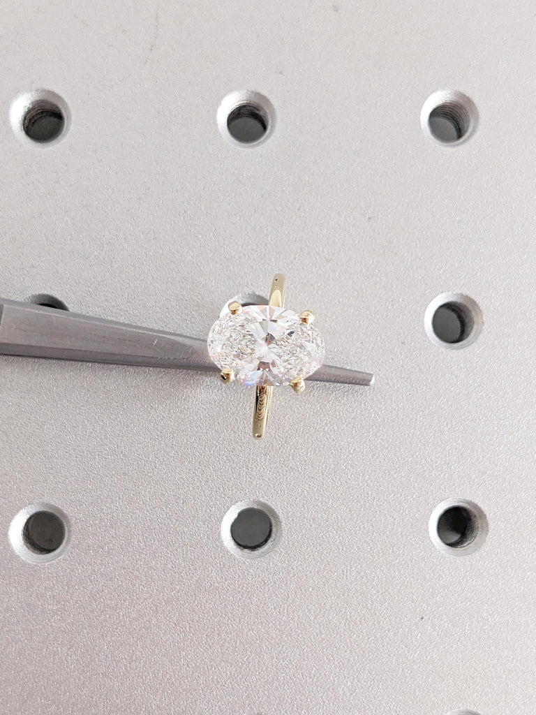 Oval Moissanite Engagement Ring, Dainty 14k Yellow Gold Wedding Ring, Solitaire Moissanite Ring, Promise Rings for Women, Anniversary Gift