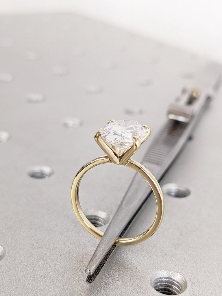 Dainty 14k Solid Gold Lab Grown Diamond Ring, Solitaire Diamond Statement Ring, Minimalist Engagement Rings for Women, Unique Gift for Wife