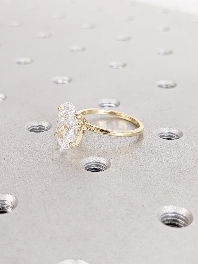 Dainty 14k Solid Gold Lab Grown Diamond Ring, Solitaire Diamond Statement Ring, Minimalist Engagement Rings for Women, Unique Gift for Wife
