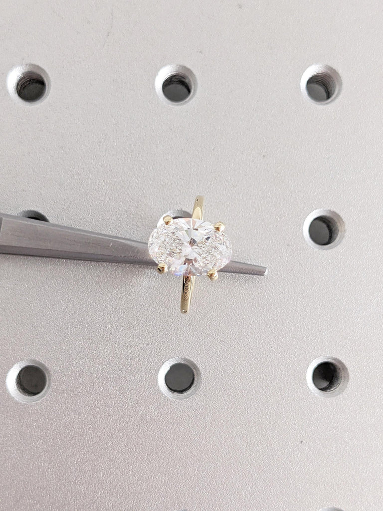 Dainty 14k Solid Gold Lab Grown Diamond Ring, Solitaire Diamond Statement Ring, Minimalist Engagement Rings for Women, Unique Gift for Wife