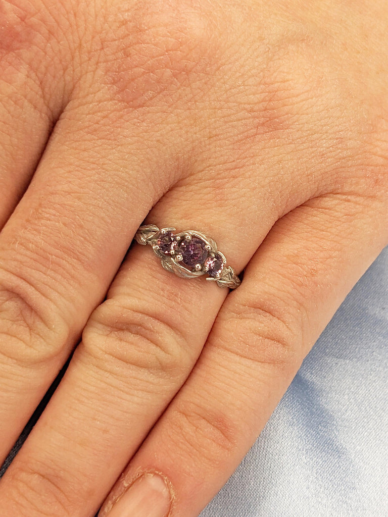 Lab Alexandrite Ring, Platinum Wedding Ring, Art Deco Leaf Ring, Art Deco Nature Inspired Alexandrite Ring, Unique Engagement Gift for Her