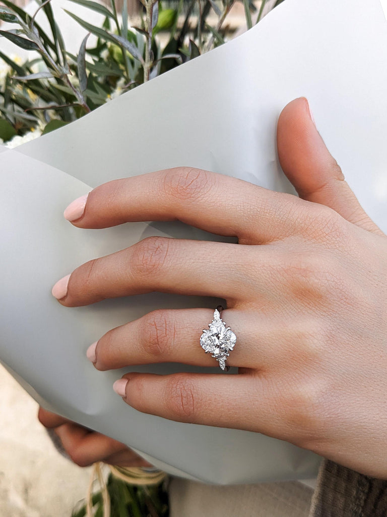 1ct, 2CT, 3 Carat Oval cut Lab Created Diamond Engagement Ring | 14k White Gold Promise Ring | Marquise Diamond Ring