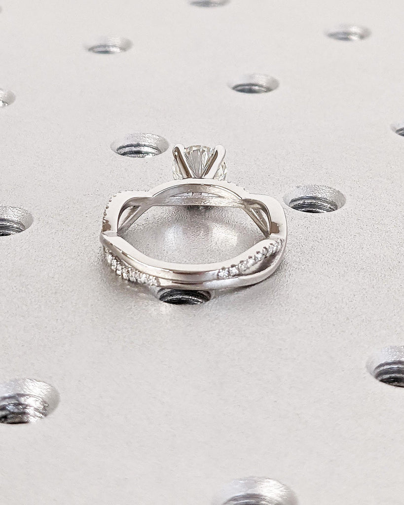 Solitaire Round Moissanite Engagement Ring in Platinum, 14K Gold Dainty Twist Wedding Band, Pave Diamond Twisted Ring, Promise Proposal Ring